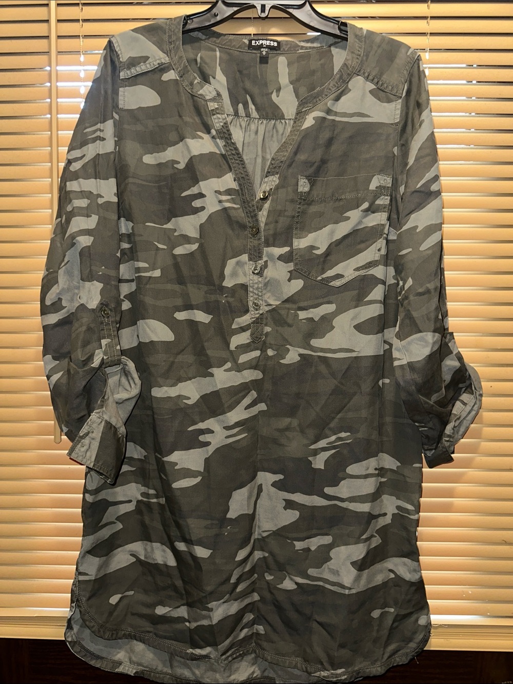 Express Olive and Gray Camo Midi Tunic Dress
